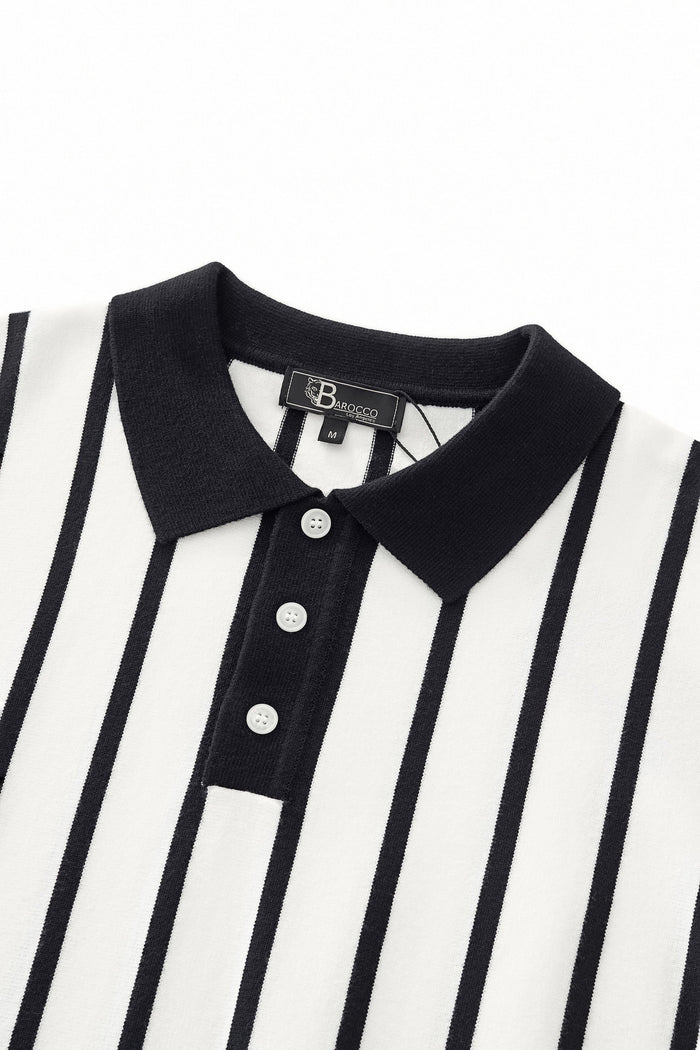 Imperial Stripe Knit Polo LS WHITE
