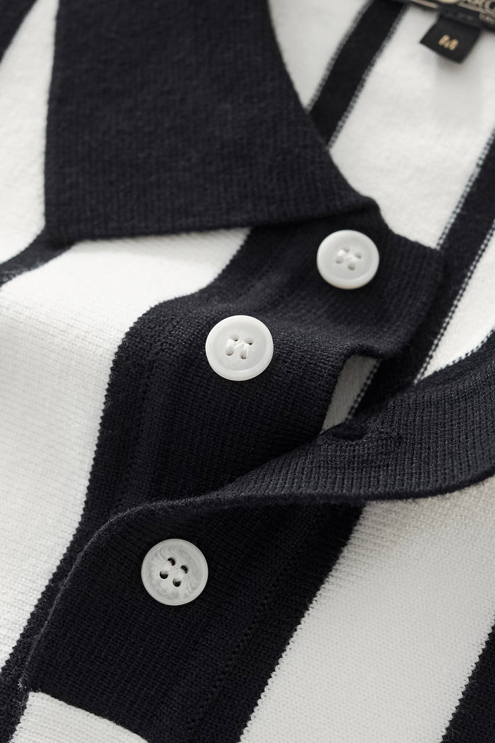 Imperial Stripe Knit Polo LS WHITE