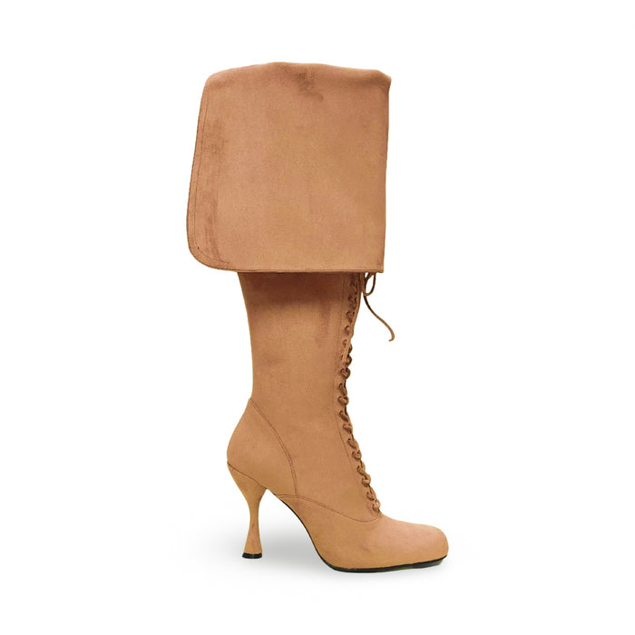 Jeffrey Campbell Beige Suede Victorian Lace-Up Knee-High Boots with Cuff
