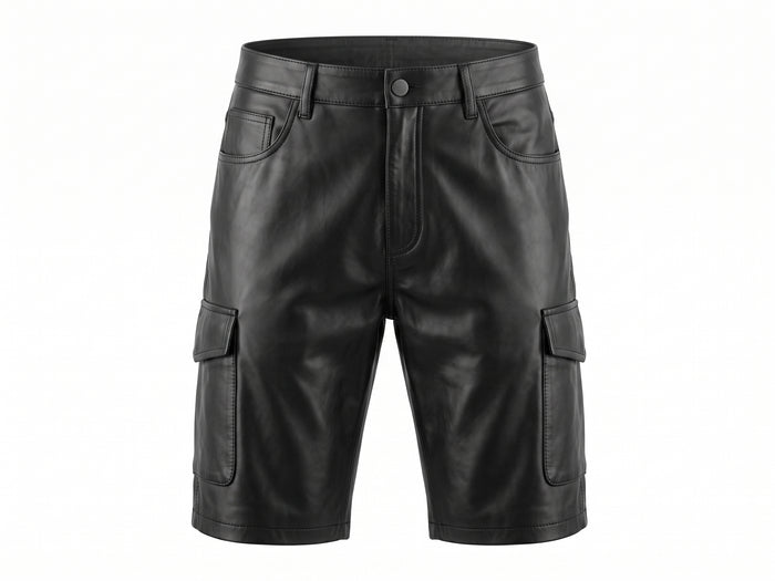 Kashani Black Lambskin Leather Cargo Shorts