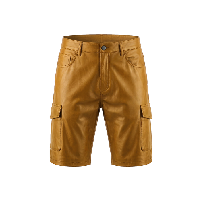 Kashani Caramel Lambskin Leather Cargo Shorts