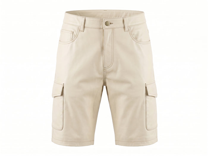 Kashani Cream Lambskin Leather Cargo Shorts