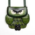 Kashani Handcrafted Leather Green Owl Crossbody Bag