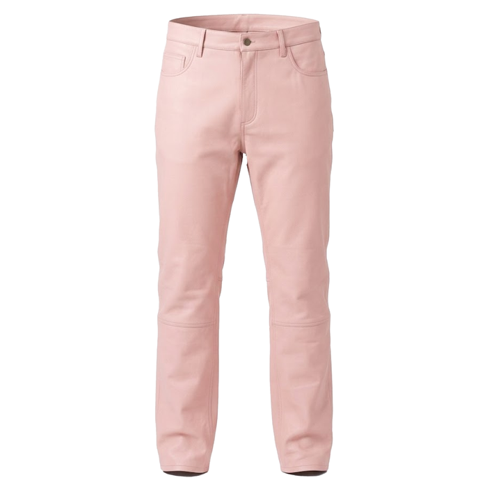 Kashani Men's Pink Lambskin Straight Cut Leather Pants