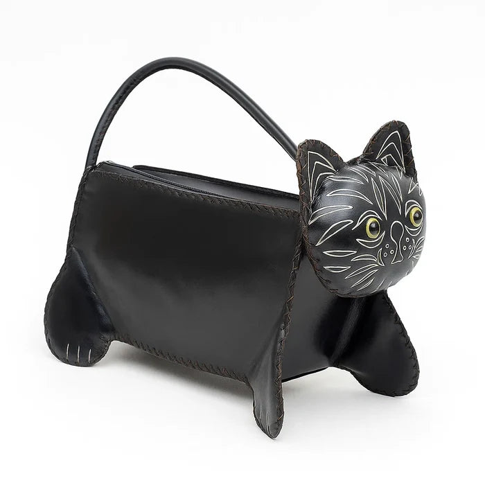Kashani Mini Handcrafted Black Leather Cat Bag