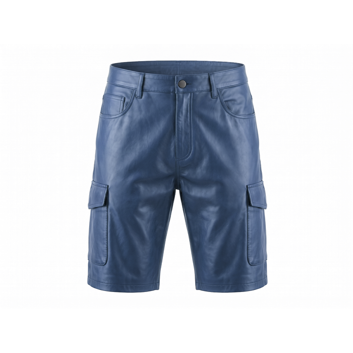 Kashani Navy Lambskin Leather Cargo Shorts