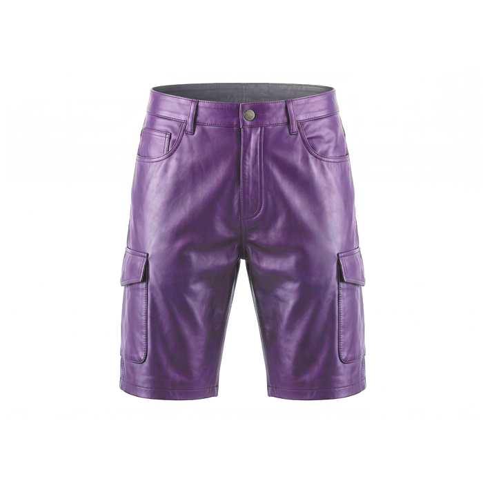 Kashani Purple Lambskin Leather Cargo Shorts