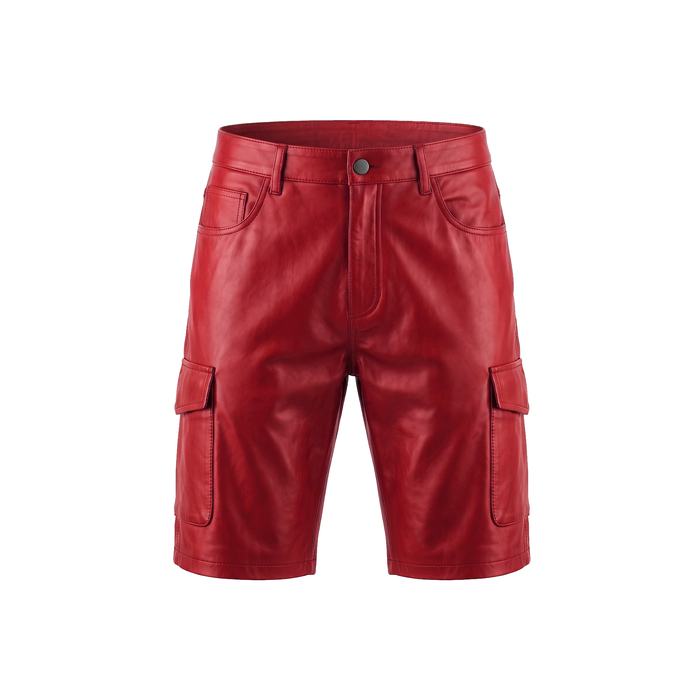 Kashani Red Lambskin Leather Cargo Shorts