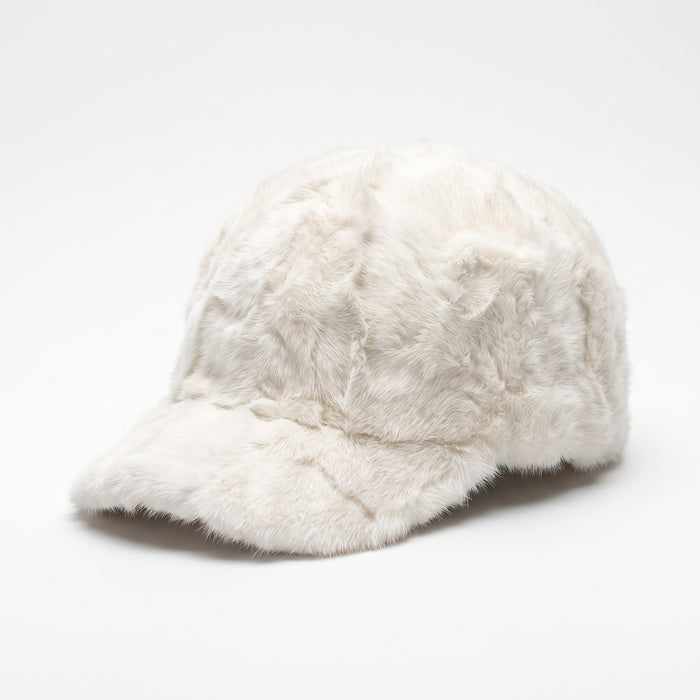 Kashani White Diamond Cut Mink Baseball Hat