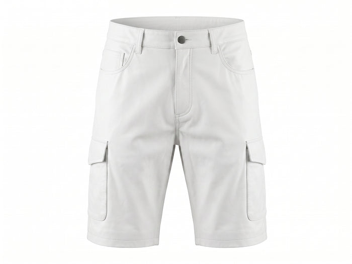 Kashani White Lambskin Leather Cargo Shorts