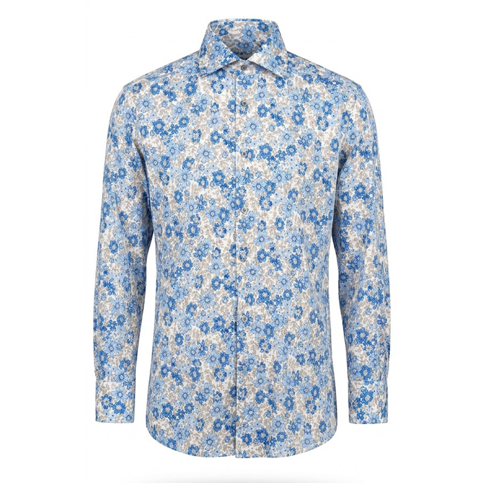 Leoni P623-2 Blue / Beige Floral Button Up Shirt