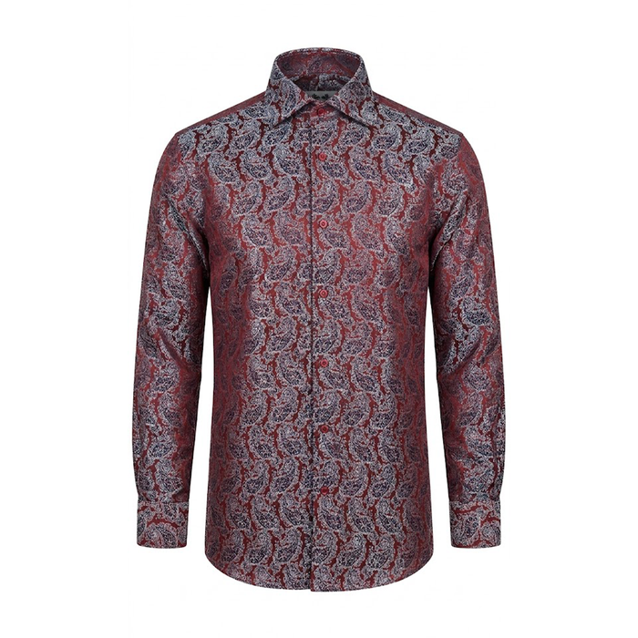 Leoni T821 Burgundy Paisley Button Up Shirt