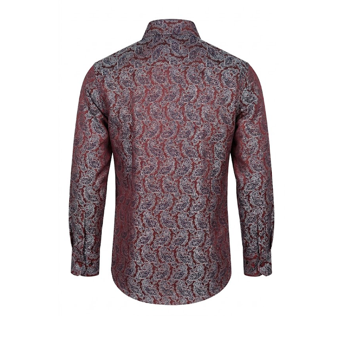 Leoni T821 Burgundy Paisley Button Up Shirt