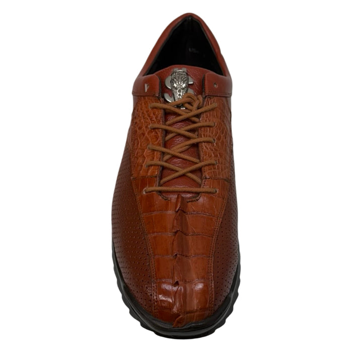 Los Altos Cognac Perforated Crocodile Tail Sneakers - Dudes Boutique