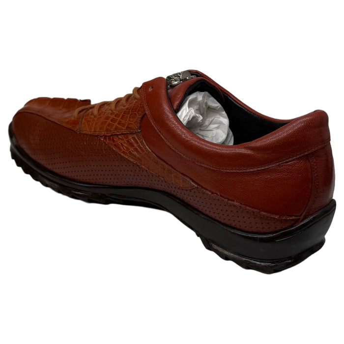 Los Altos Cognac Perforated Crocodile Tail Sneakers - Dudes Boutique