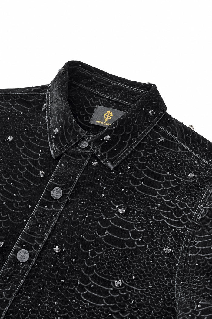 Midnight Serpent Rhinestone Jacket - Century Penthouse BLACK