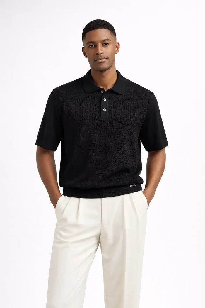 Milano Texture Knit Polo BLACK