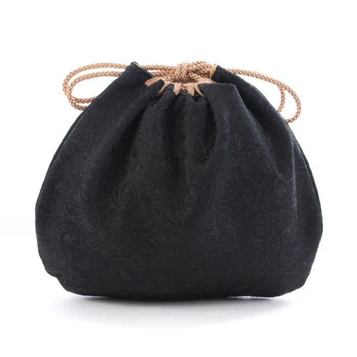 Nishijin-ori Small Drawstring Bag - Grapevine / Black -,  Made in Kyoto, Japan,  Japanese traditional craft purse