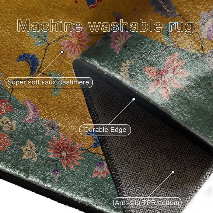 Ownkoti  Anti-slip Floral Bird Foldable Area Rug