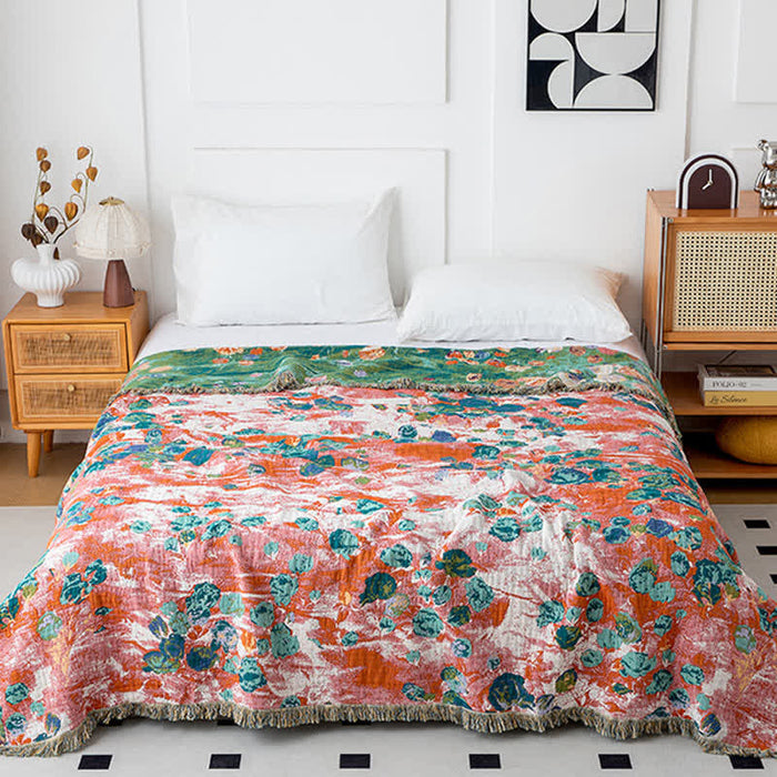 Ownkoti Artistic Rose Cotton Gauze Reversible Quilt