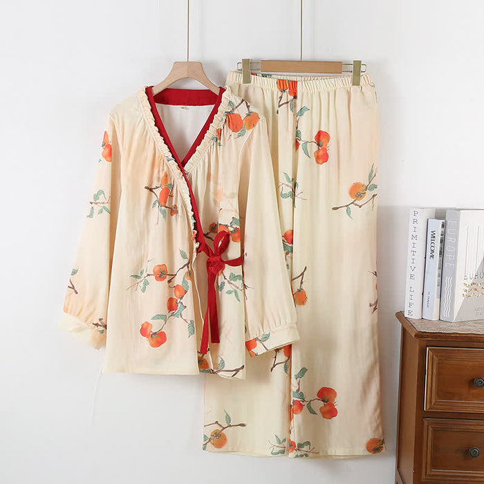 Ownkoti Bamboo Fiber Garden Persimmon Pajama Set
