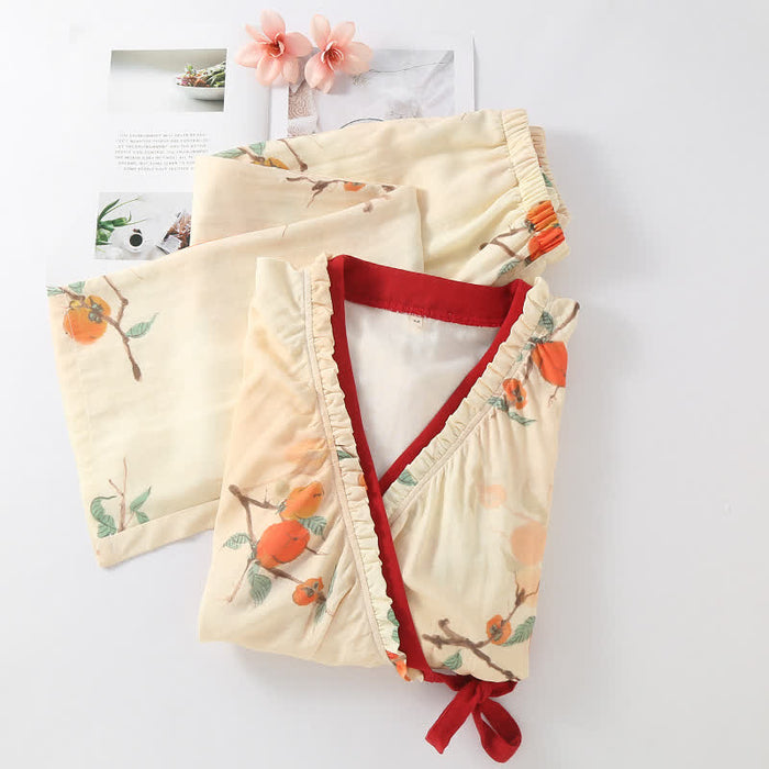 Ownkoti Bamboo Fiber Garden Persimmon Pajama Set
