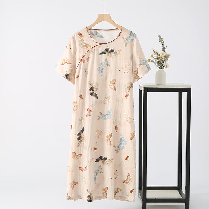 Ownkoti Bamboo Fiber Rural Butterfly Summer Nightgown