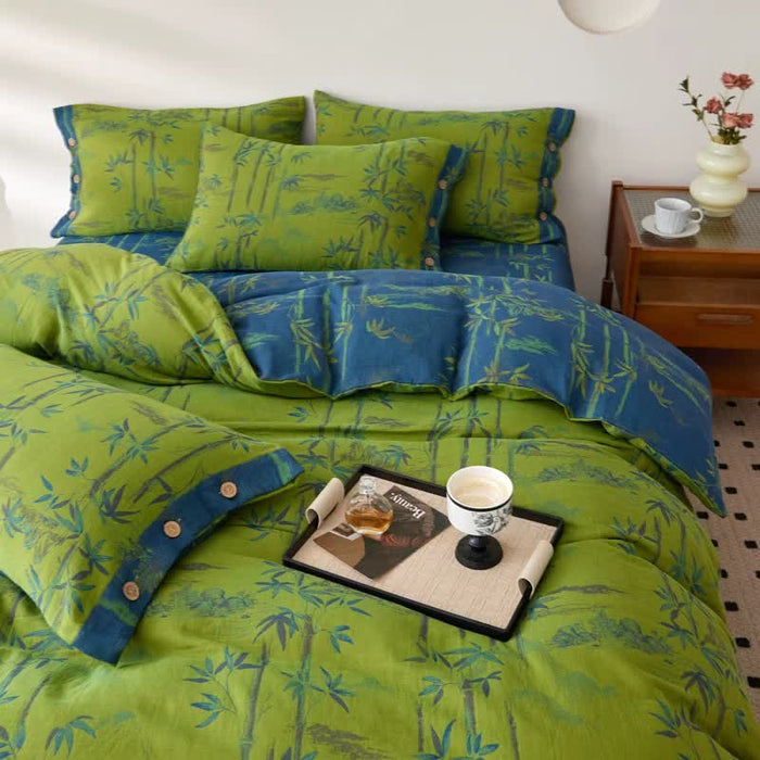 Ownkoti Bamboo Plant Cotton Gauze Reversible Bedding Set (4PCS)  - image 3