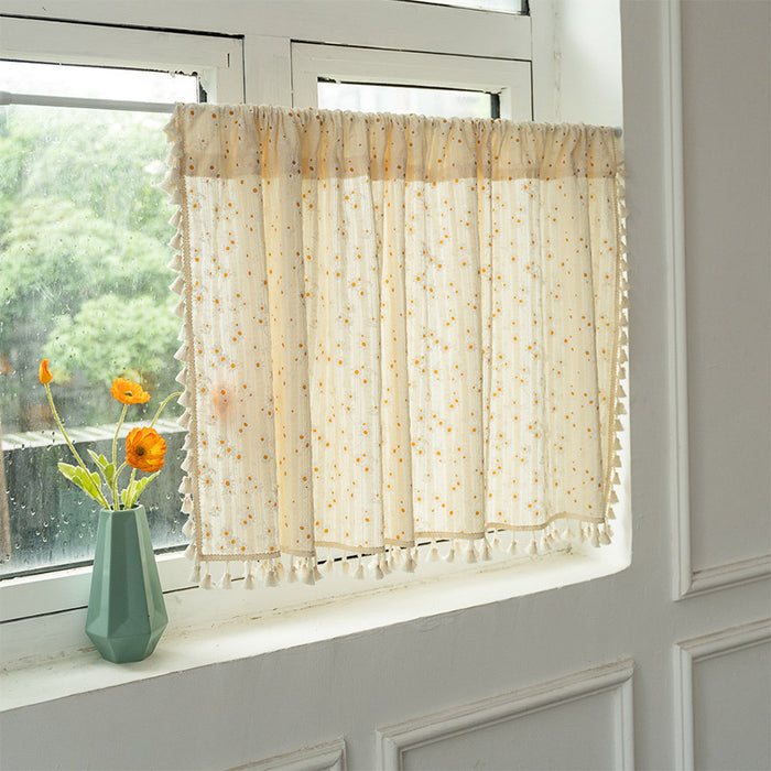 Ownkoti Beige Daisy Pattern Tier Curtain