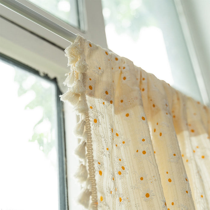 Ownkoti Beige Daisy Pattern Tier Curtain