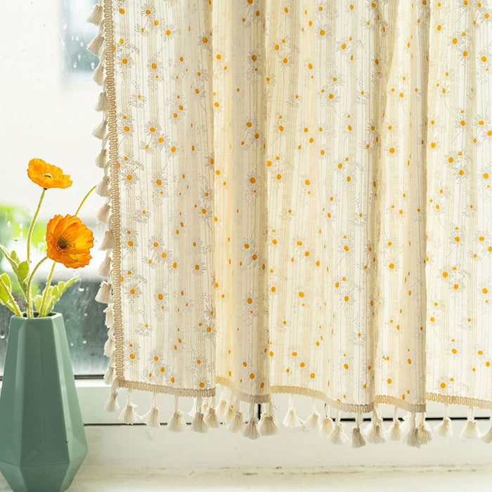 Ownkoti Beige Daisy Pattern Tier Curtain