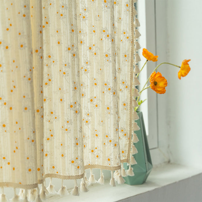 Ownkoti Beige Daisy Pattern Tier Curtain