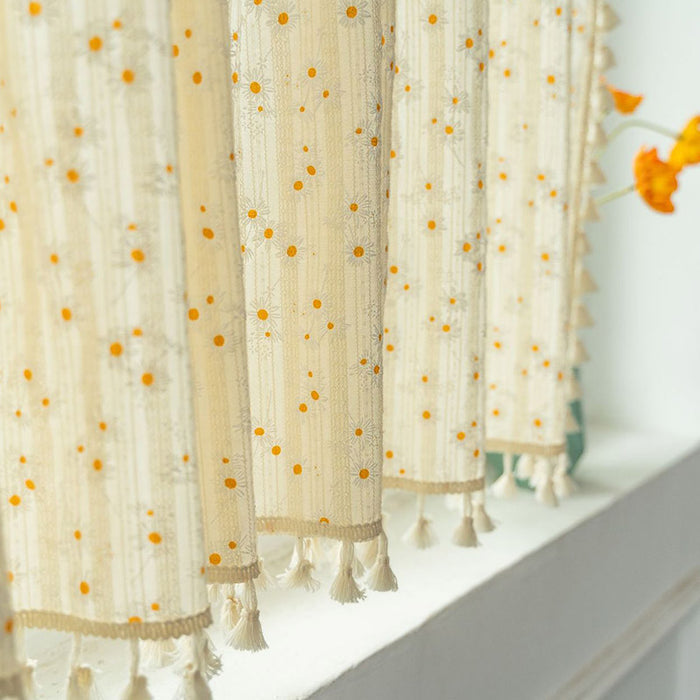 Ownkoti Beige Daisy Pattern Tier Curtain