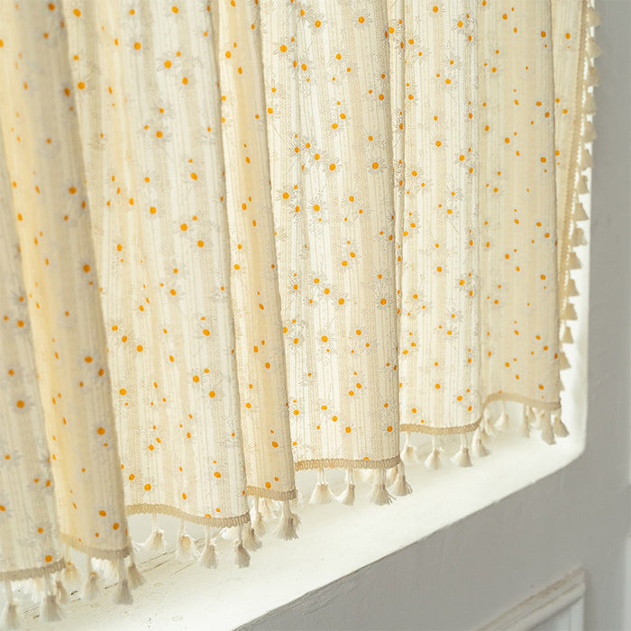 Ownkoti Beige Daisy Pattern Tier Curtain