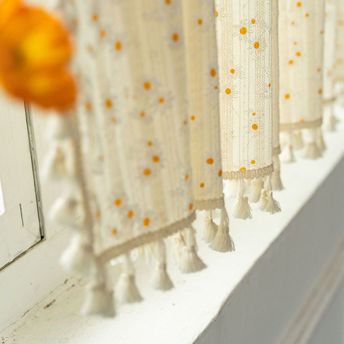 Ownkoti Beige Daisy Pattern Tier Curtain