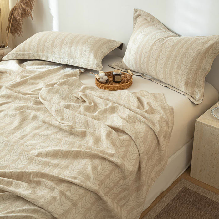 Ownkoti Beige Wheat Textured Cotton Linen Bedspread