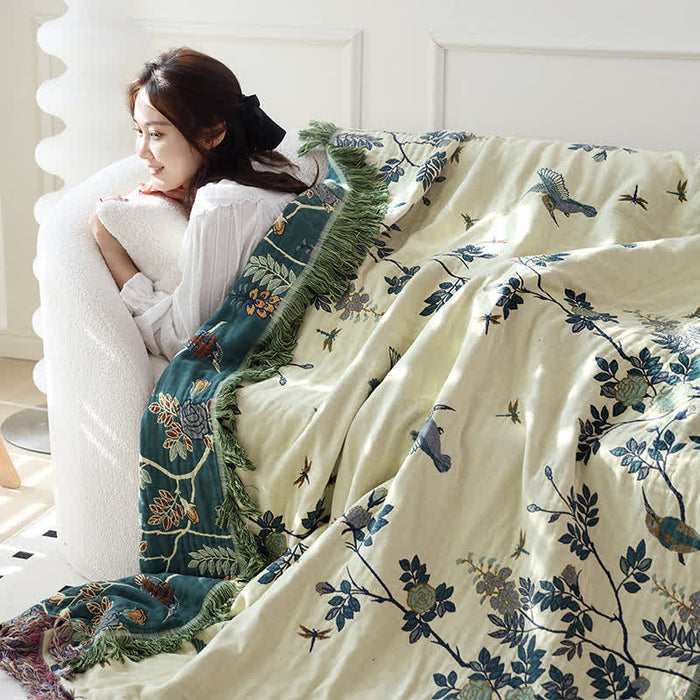 Ownkoti Bird & Flower Cotton Gauze Reversible Quilt
