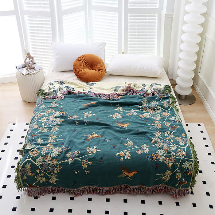 Ownkoti Bird & Flower Cotton Gauze Reversible Quilt
