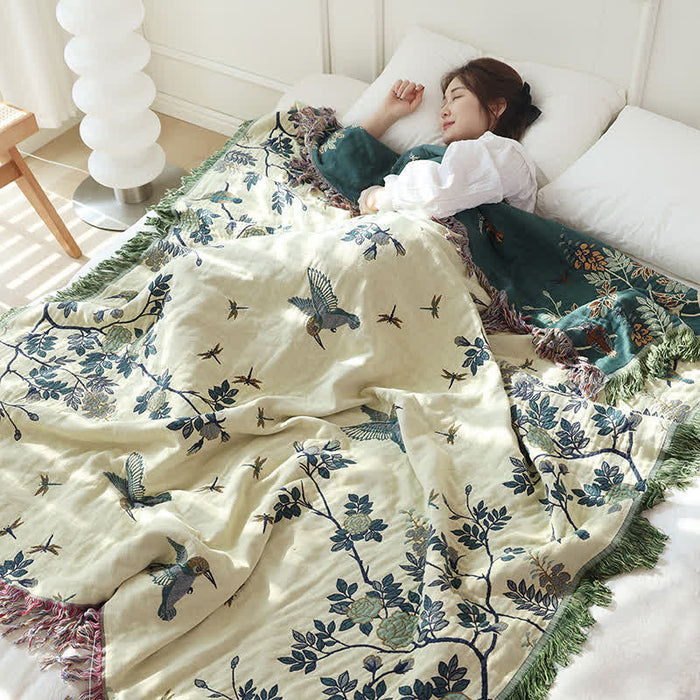 Ownkoti Bird & Flower Cotton Gauze Reversible Quilt