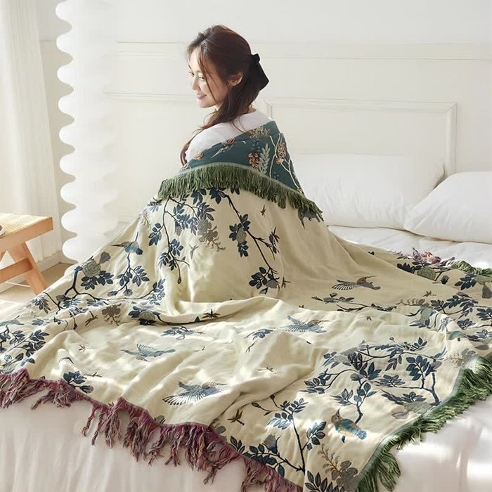 Ownkoti Bird & Flower Cotton Gauze Reversible Quilt