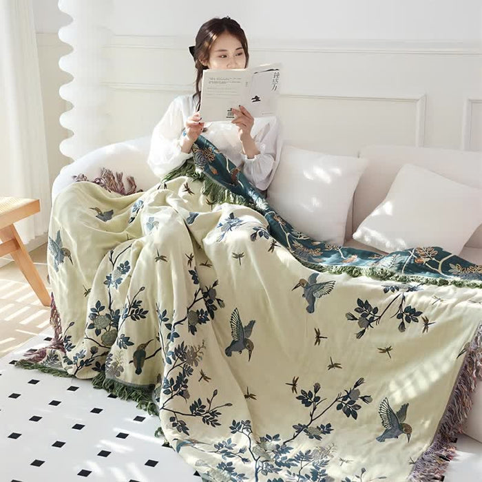 Ownkoti Bird & Flower Cotton Gauze Reversible Quilt