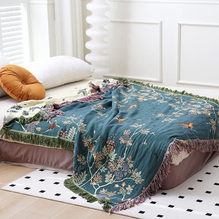 Ownkoti Bird & Flower Cotton Gauze Reversible Quilt