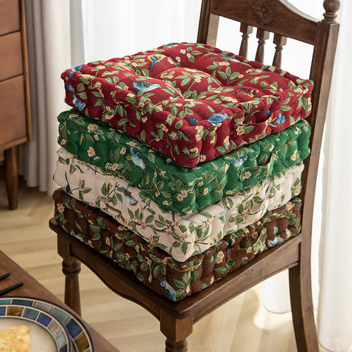 Ownkoti Bird Leaf Jacquard Chair Pad Floor Cushion