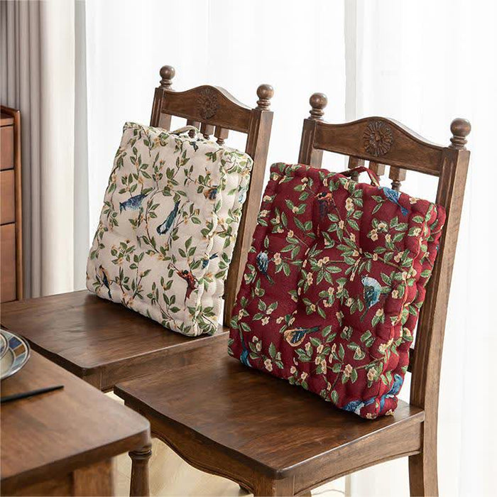 Ownkoti Bird Leaf Jacquard Chair Pad Floor Cushion