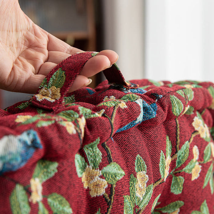 Ownkoti Bird Leaf Jacquard Chair Pad Floor Cushion