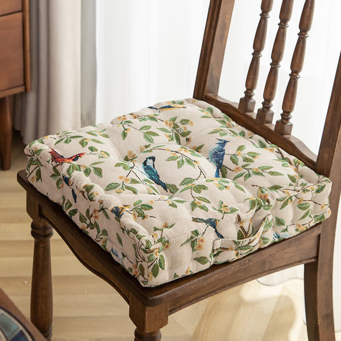 Ownkoti Bird Leaf Jacquard Chair Pad Floor Cushion