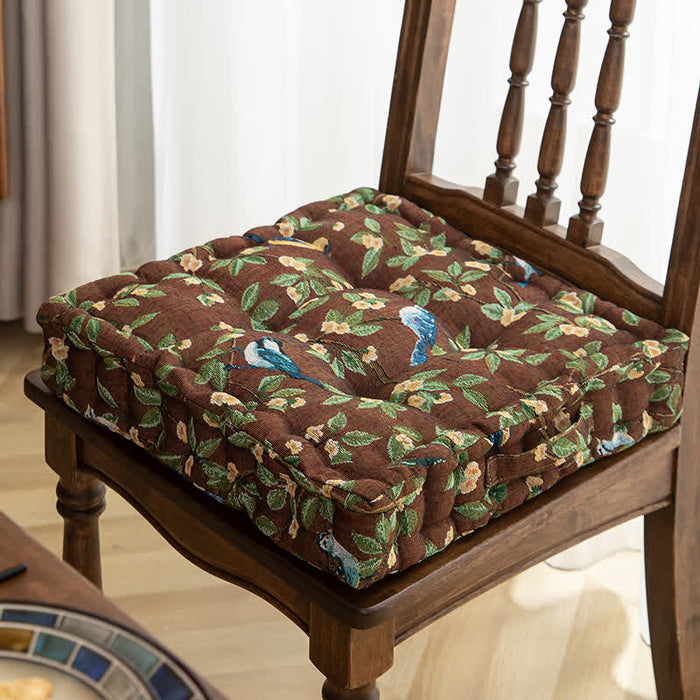 Ownkoti Bird Leaf Jacquard Chair Pad Floor Cushion