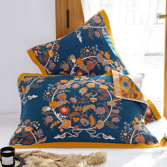 Ownkoti Blooming Flower Pattern Breathable Pillow Towel (2PCS) - Blue Flower - 52cm x 75cm - image 0