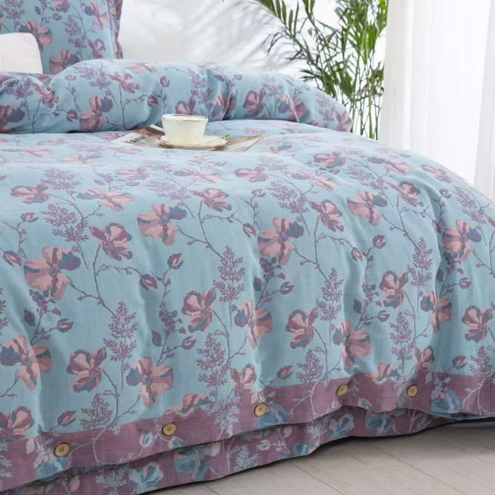 Ownkoti Blooming Flowers Cotton Gauze Bedding Set (4PCS)