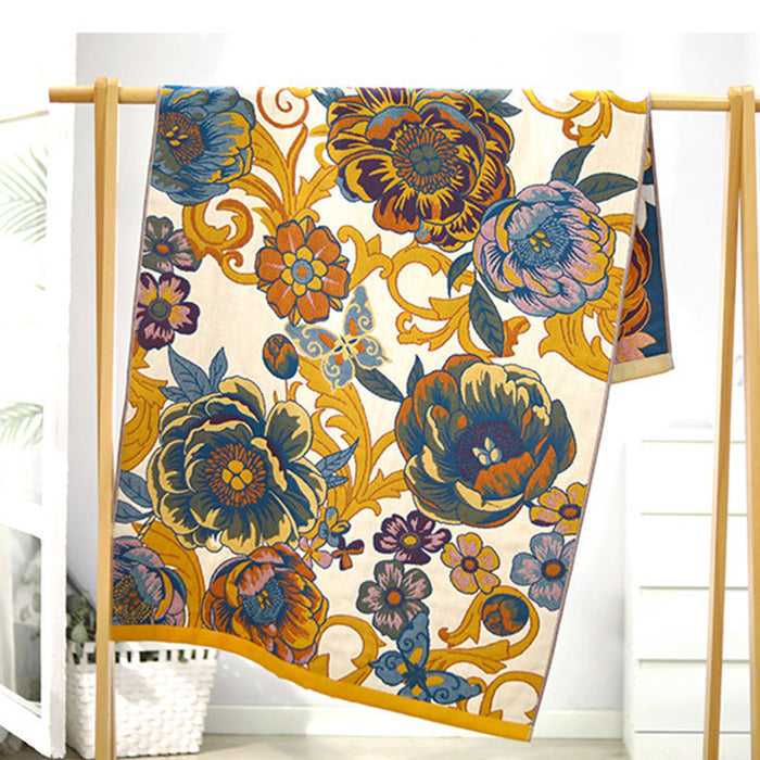 Blooming Flowers Reversible Cotton Bath Towel Towels Ownkoti 2